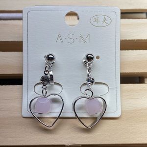 ASM Silver Pink Rhinestone Heart earrings Fashion Jewelry